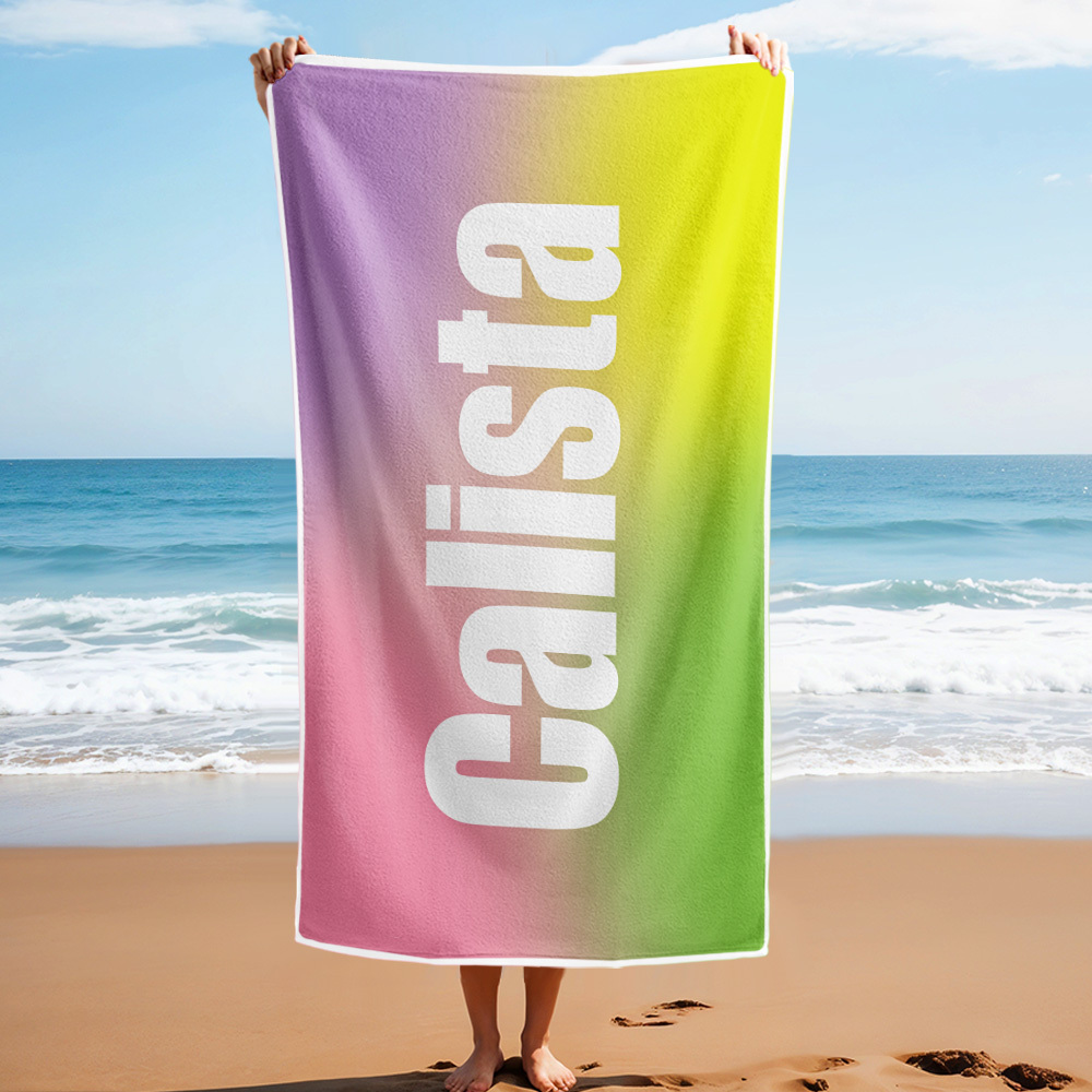 Custom Beach Towel with Name Ombre Multi Color Beach Towel  Personalized Pool Towel Vacation Gift Girl Trip Gift - auphotoblanket