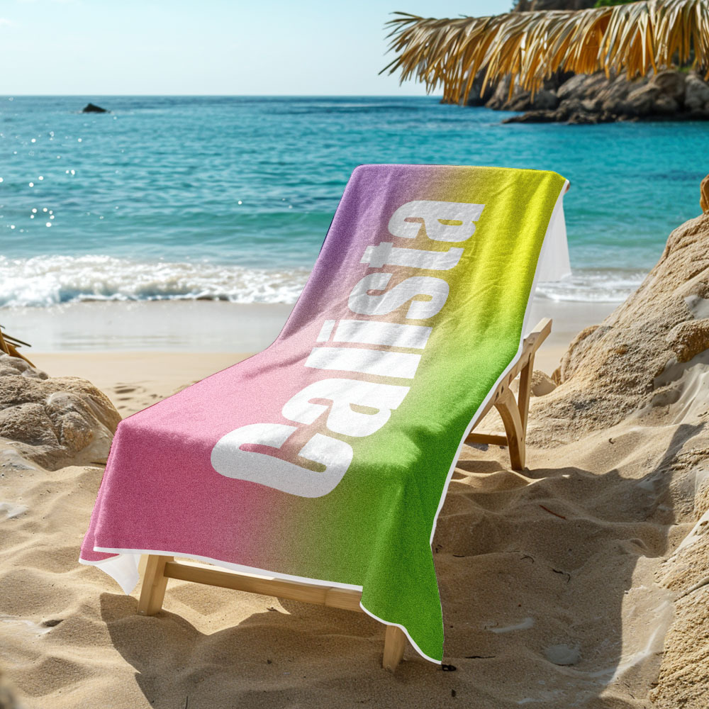 Custom Beach Towel with Name Ombre Multi Color Beach Towel  Personalized Pool Towel Vacation Gift Girl Trip Gift - auphotoblanket