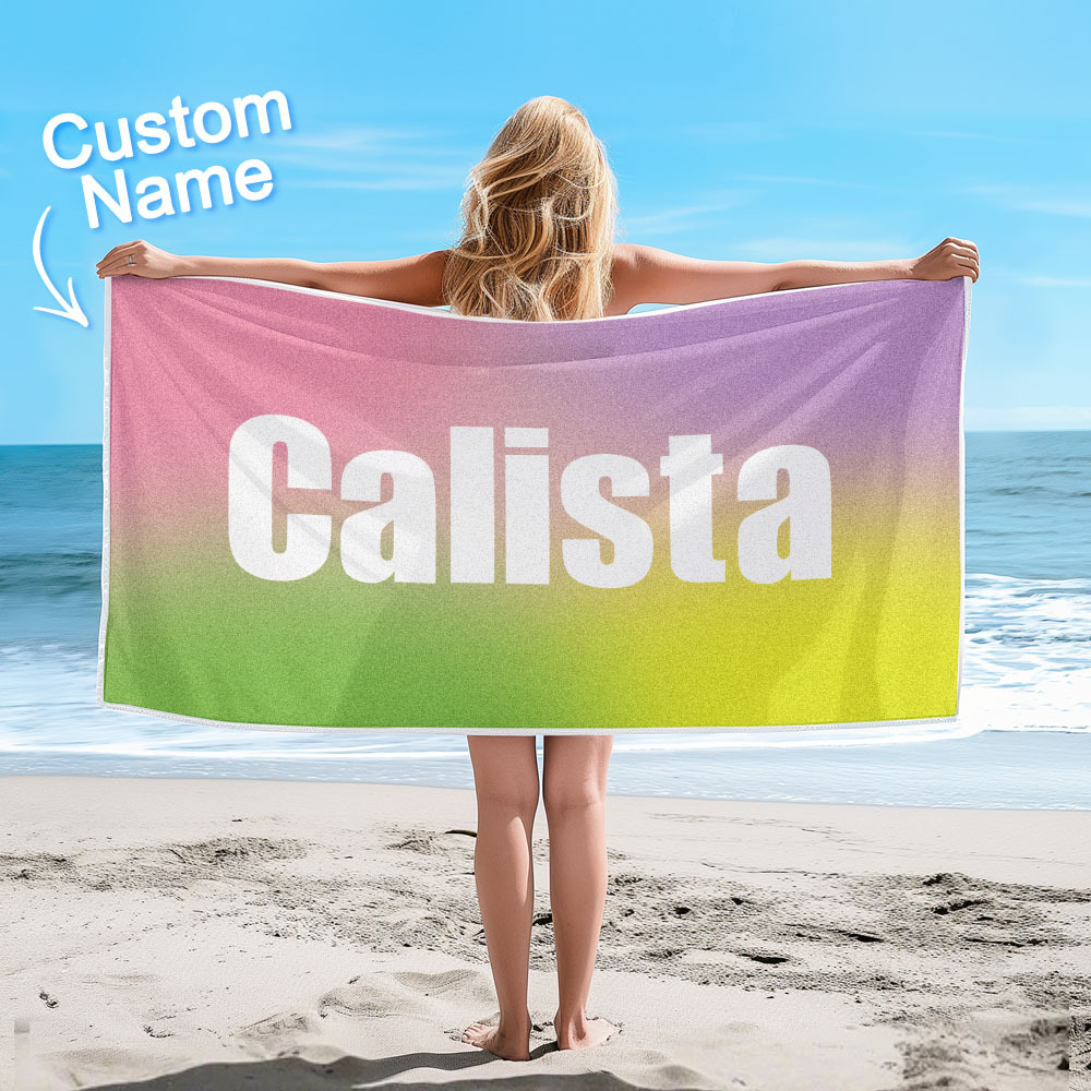 Custom Beach Towel with Name Ombre Multi Color Beach Towel  Personalized Pool Towel Vacation Gift Girl Trip Gift - auphotoblanket