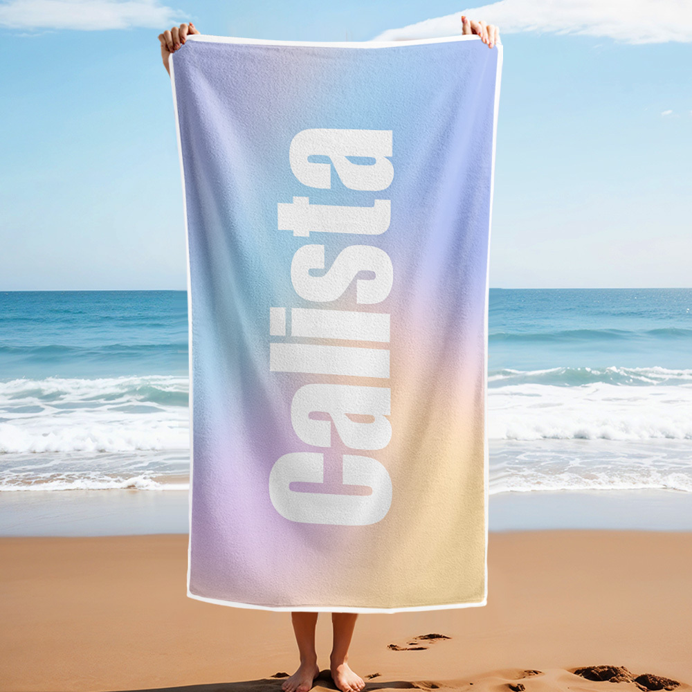 Custom Beach Towel with Name Ombre Multi Color Beach Towel  Personalized Pool Towel Vacation Gift Girl Trip Gift - auphotoblanket