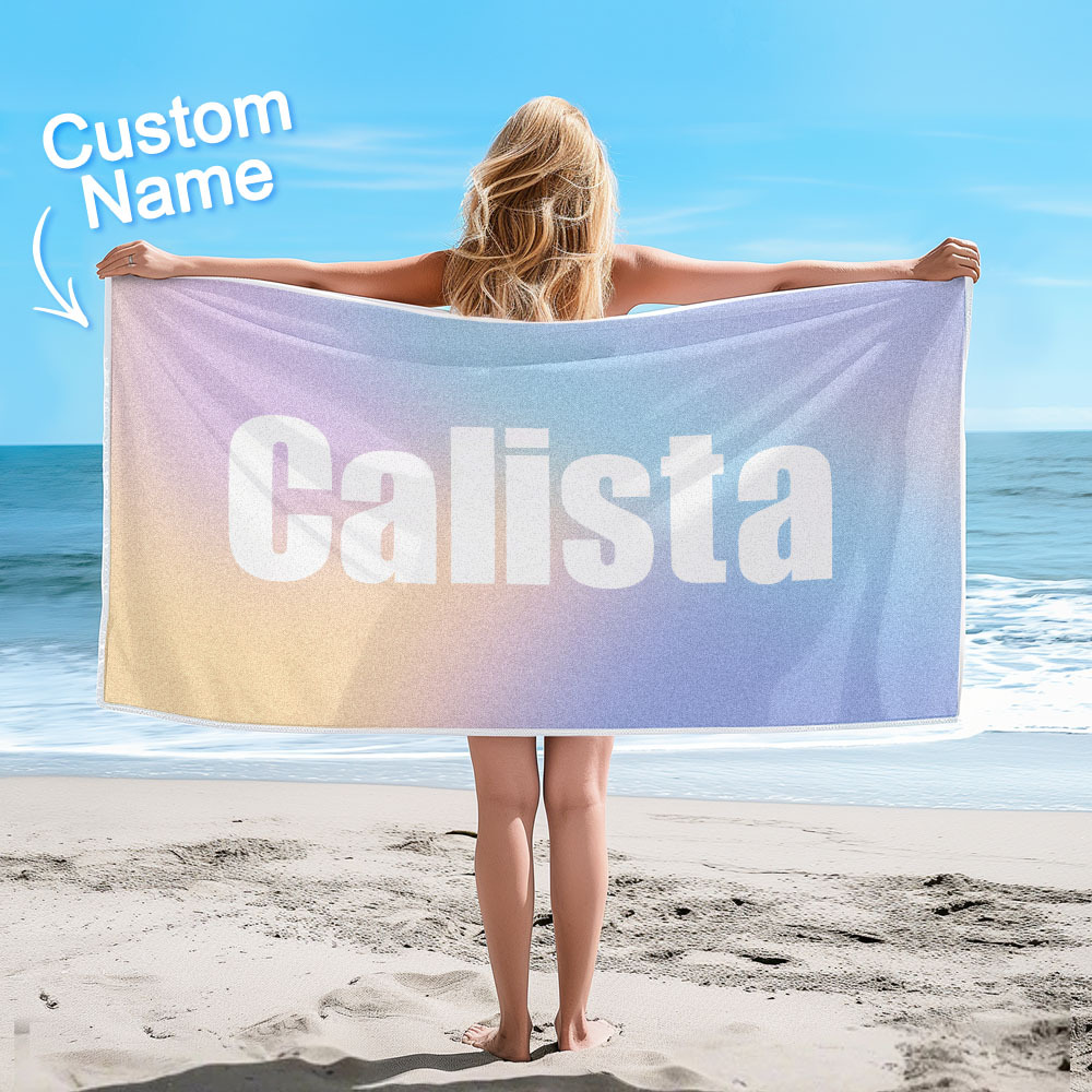 Custom Beach Towel with Name Ombre Multi Color Beach Towel  Personalized Pool Towel Vacation Gift Girl Trip Gift - auphotoblanket