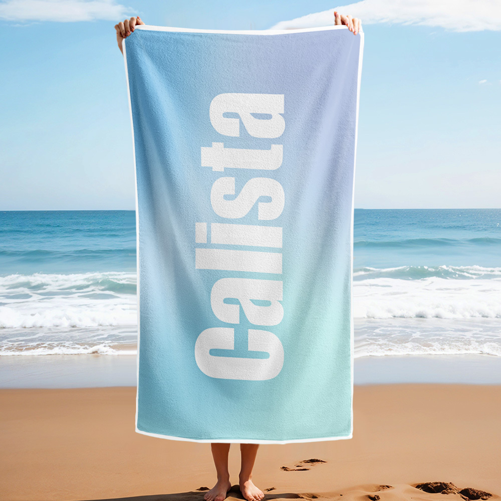 Custom Beach Towel with Name Ombre Multi Color Beach Towel  Personalized Pool Towel Vacation Gift Girl Trip Gift - auphotoblanket