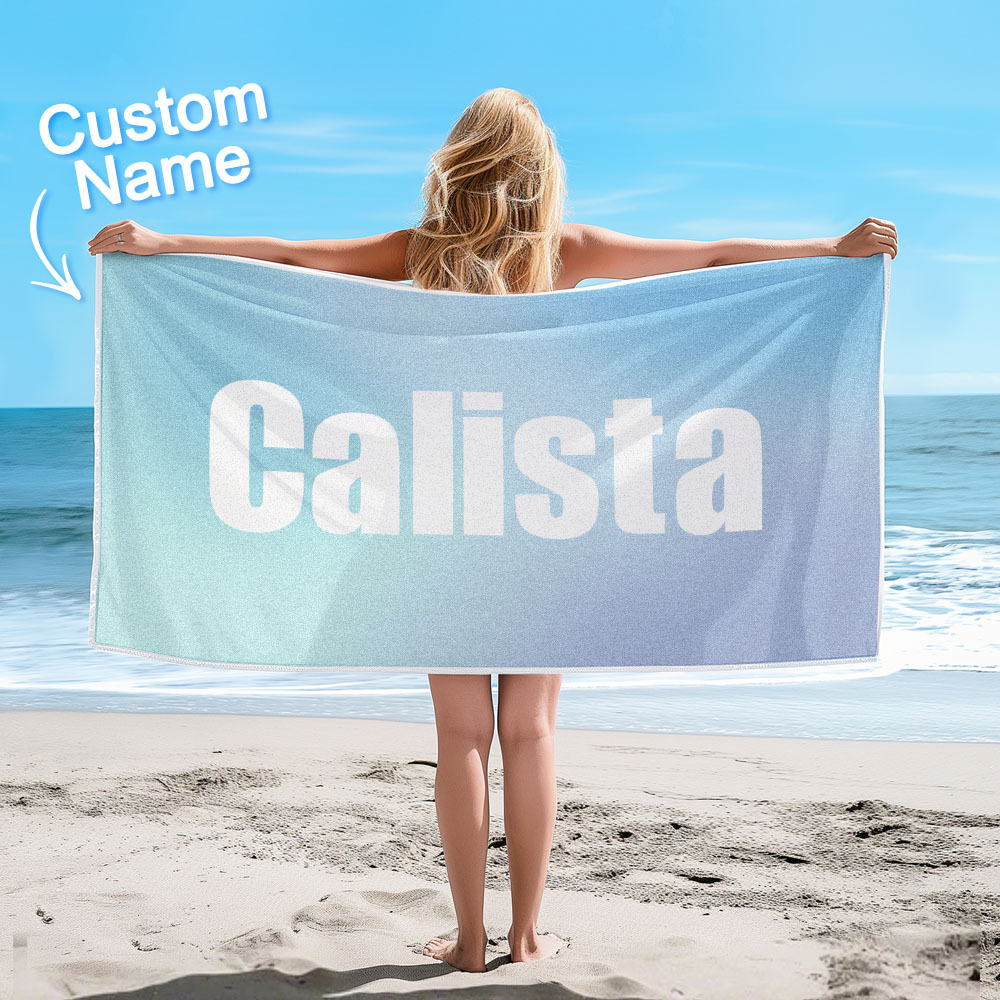 Custom Beach Towel with Name Ombre Multi Color Beach Towel  Personalized Pool Towel Vacation Gift Girl Trip Gift - auphotoblanket