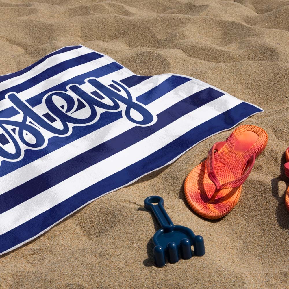 Custom Beach Towel Retro Stripe Style Personalized Name Bath Towel Pool Towel - auphotoblanket