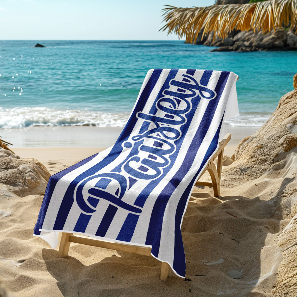 Custom Beach Towel Retro Stripe Style Personalized Name Bath Towel Pool Towel - auphotoblanket
