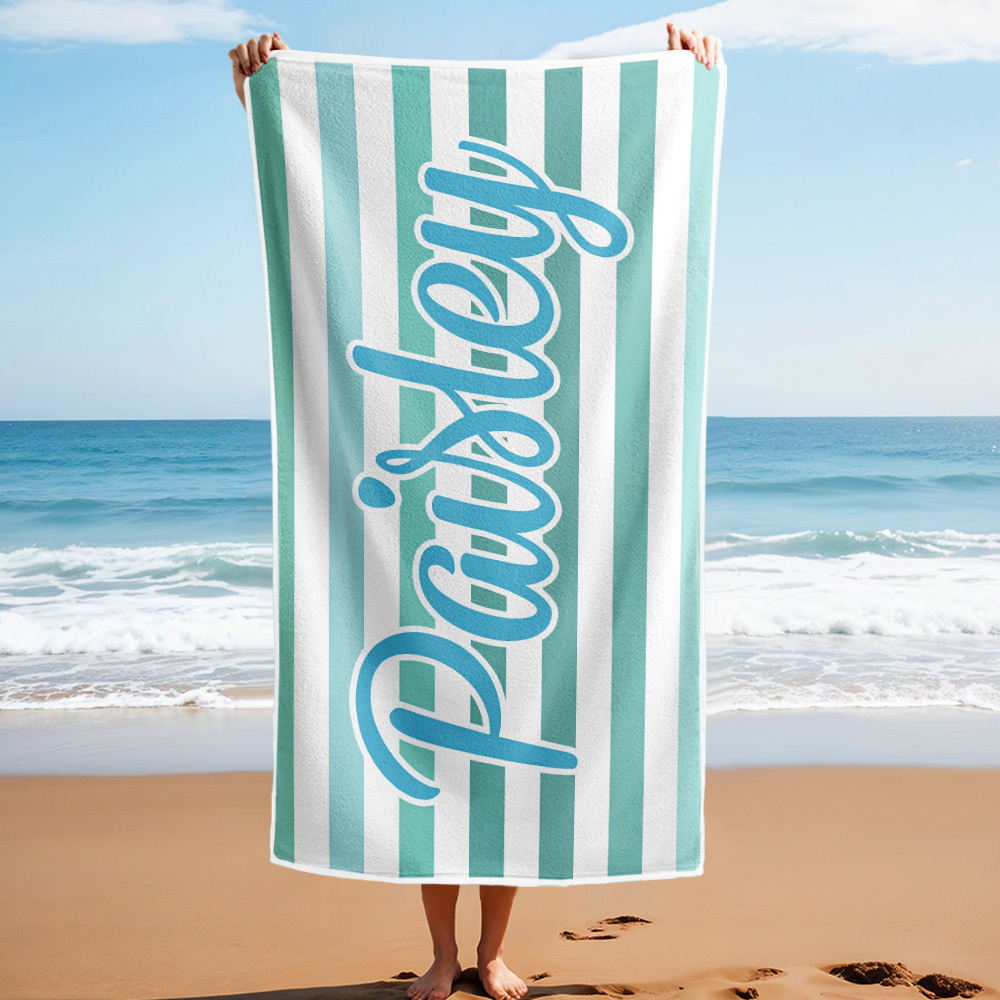 Custom Beach Towel Retro Stripe Style Personalized Name Bath Towel Pool Towel - auphotoblanket