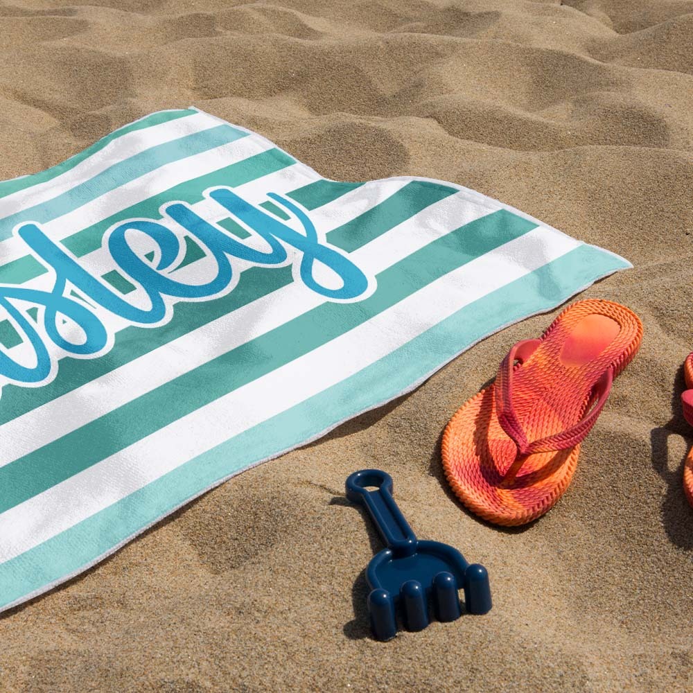 Custom Beach Towel Retro Stripe Style Personalized Name Bath Towel Pool Towel - auphotoblanket