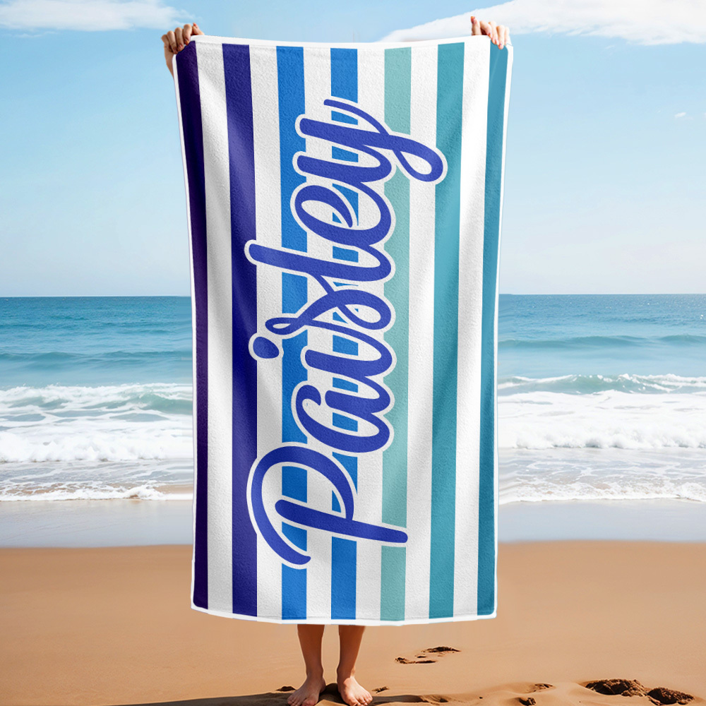 Custom Beach Towel Retro Stripe Style Personalized Name Bath Towel Pool Towel - auphotoblanket