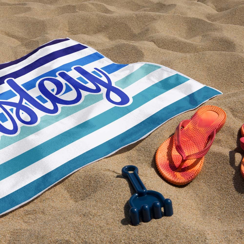 Custom Beach Towel Retro Stripe Style Personalized Name Bath Towel Pool Towel - auphotoblanket