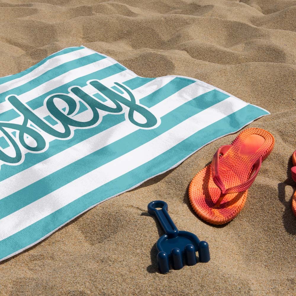 Custom Beach Towel Retro Stripe Style Personalized Name Bath Towel Pool Towel - auphotoblanket