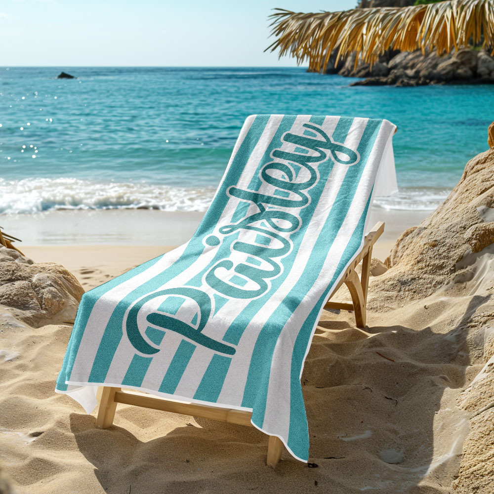 Custom Beach Towel Retro Stripe Style Personalized Name Bath Towel Pool Towel - auphotoblanket