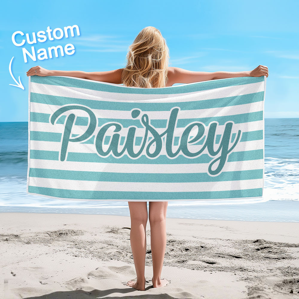 Custom Beach Towel Retro Stripe Style Personalized Name Bath Towel Pool Towel - auphotoblanket