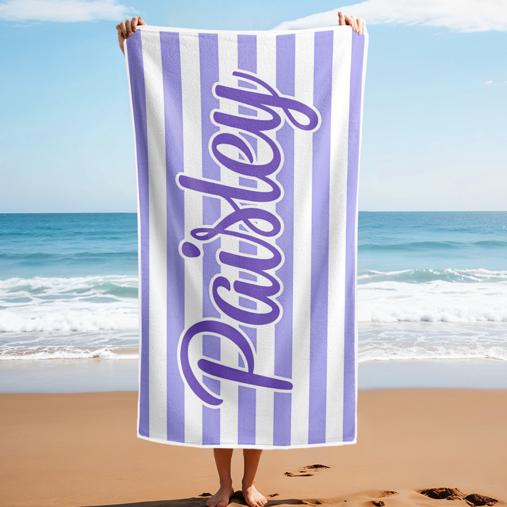 Custom Beach Towel Retro Stripe Style Personalized Name Bath Towel Pool Towel - auphotoblanket
