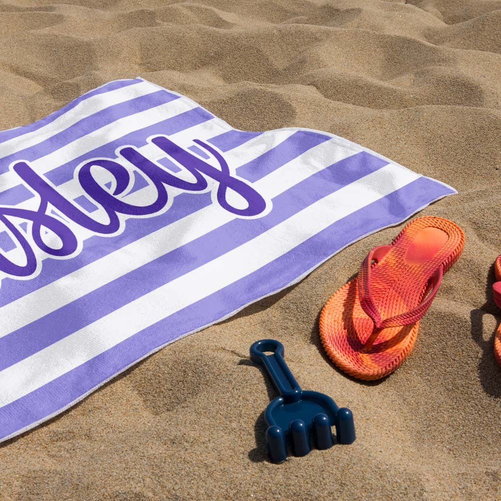 Custom Beach Towel Retro Stripe Style Personalized Name Bath Towel Pool Towel - auphotoblanket