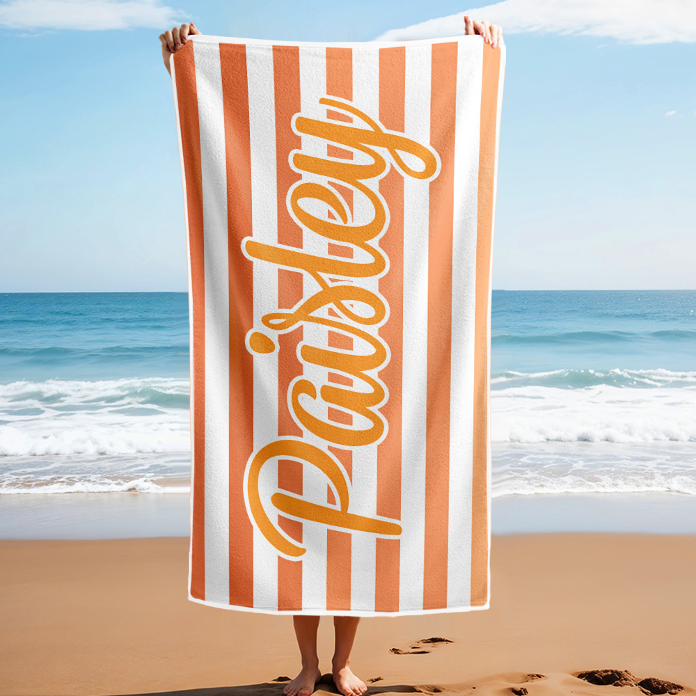 Custom Beach Towel Retro Stripe Style Personalized Name Bath Towel Pool Towel - auphotoblanket