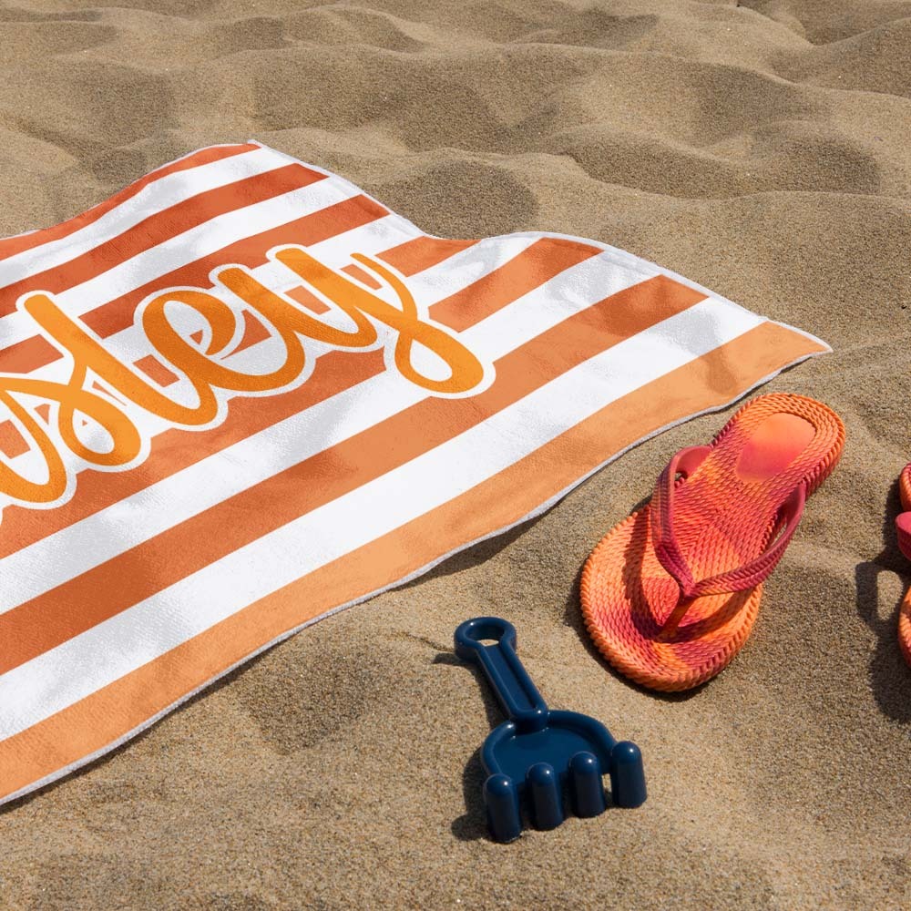 Custom Beach Towel Retro Stripe Style Personalized Name Bath Towel Pool Towel - auphotoblanket