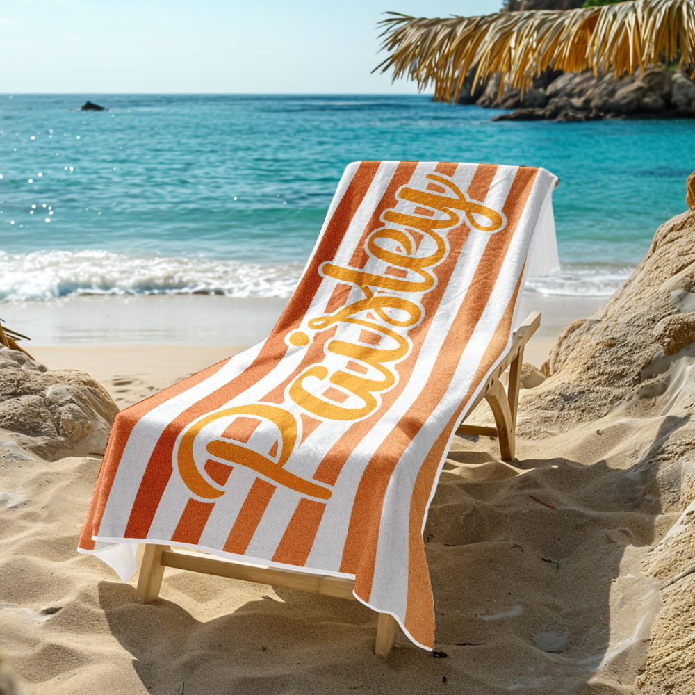 Custom Beach Towel Retro Stripe Style Personalized Name Bath Towel Pool Towel - auphotoblanket
