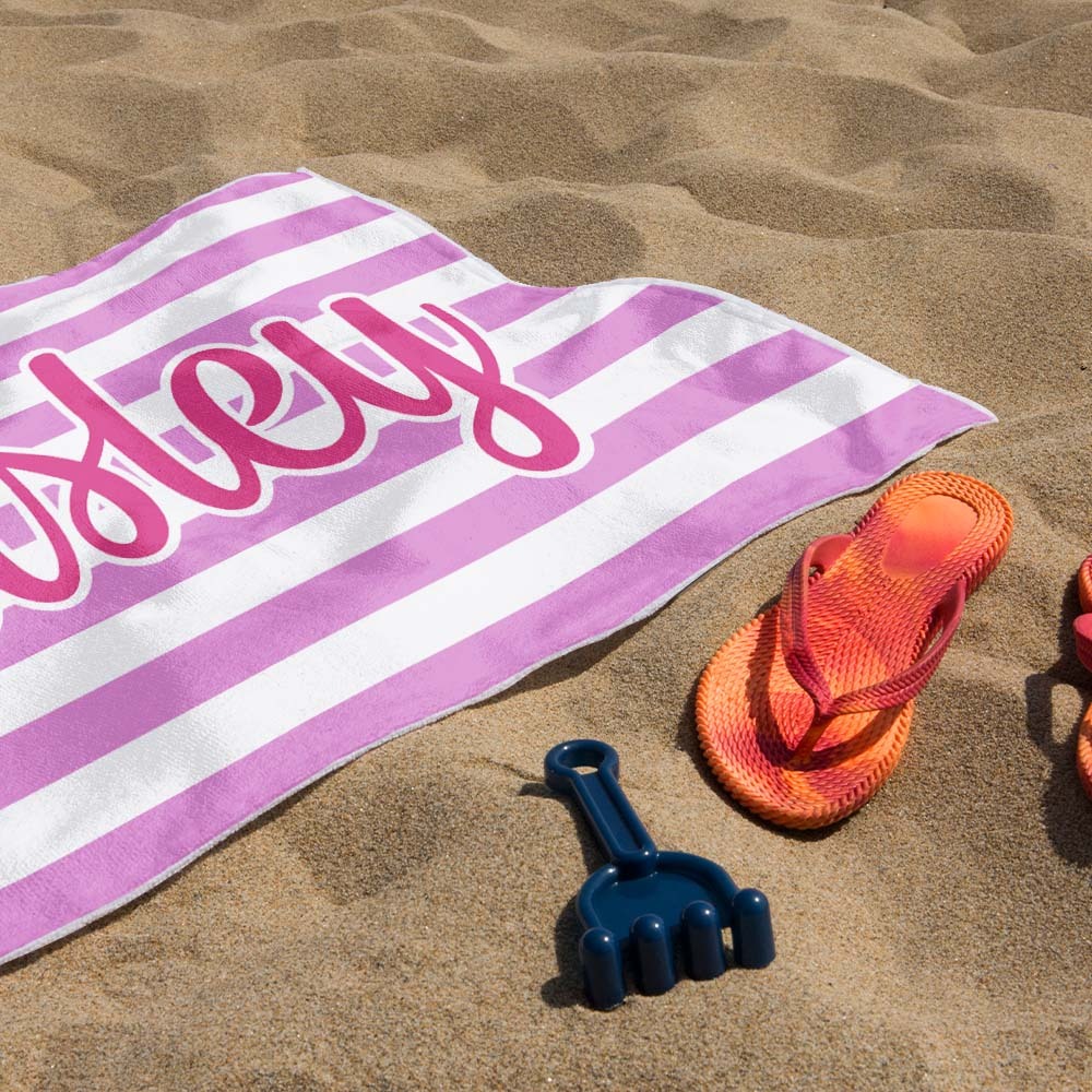 Custom Beach Towel Retro Stripe Style Personalized Name Bath Towel Pool Towel - auphotoblanket