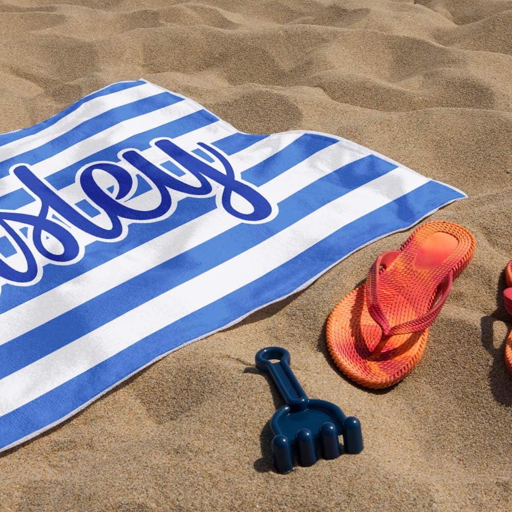 Custom Beach Towel Retro Stripe Style Personalized Name Bath Towel Pool Towel - auphotoblanket