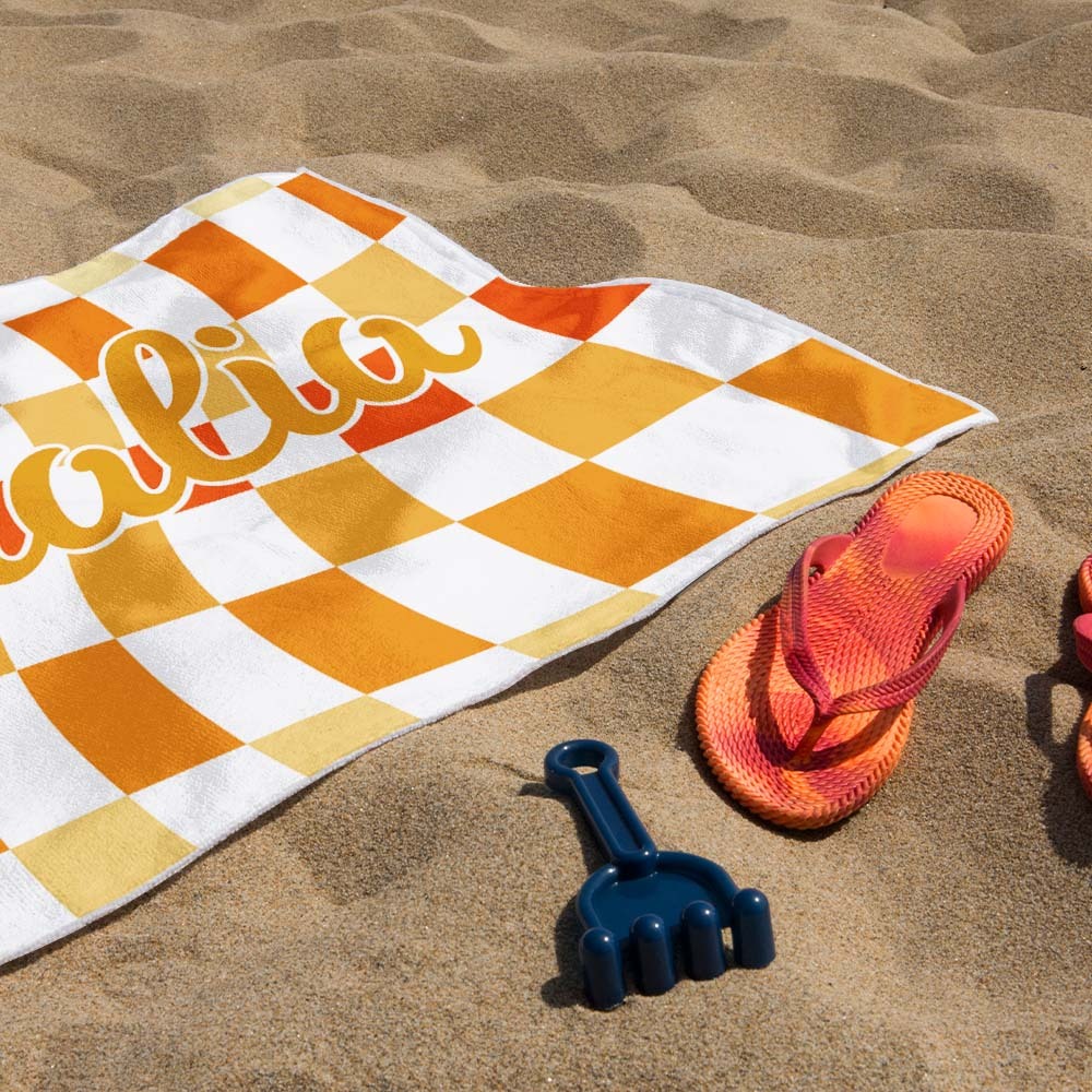 Custom Beach Towel Personalized Name Plaid Swimming Towel Summer Holiday Gift - auphotoblanket
