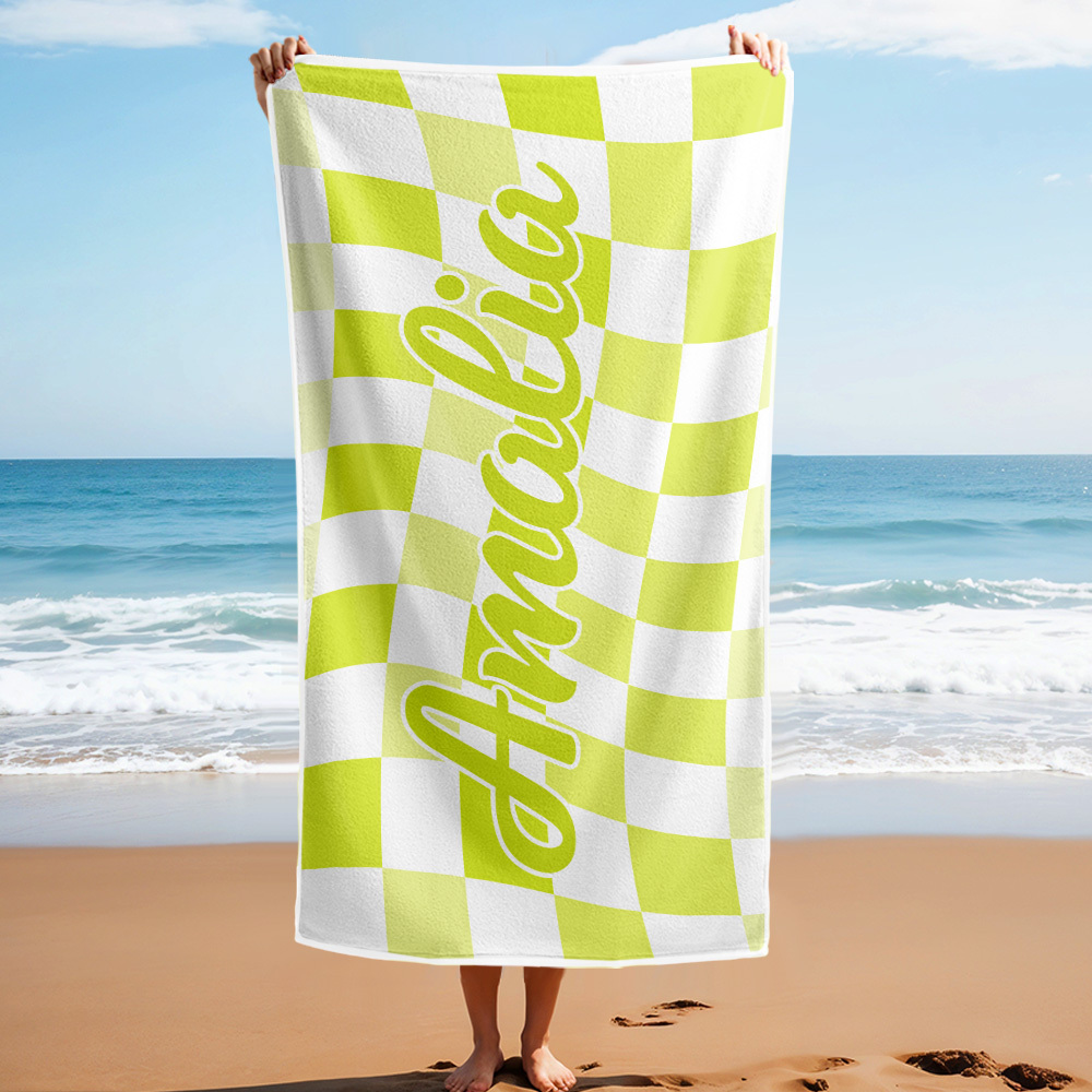 Custom Beach Towel Personalized Name Plaid Swimming Towel Summer Holiday Gift - auphotoblanket