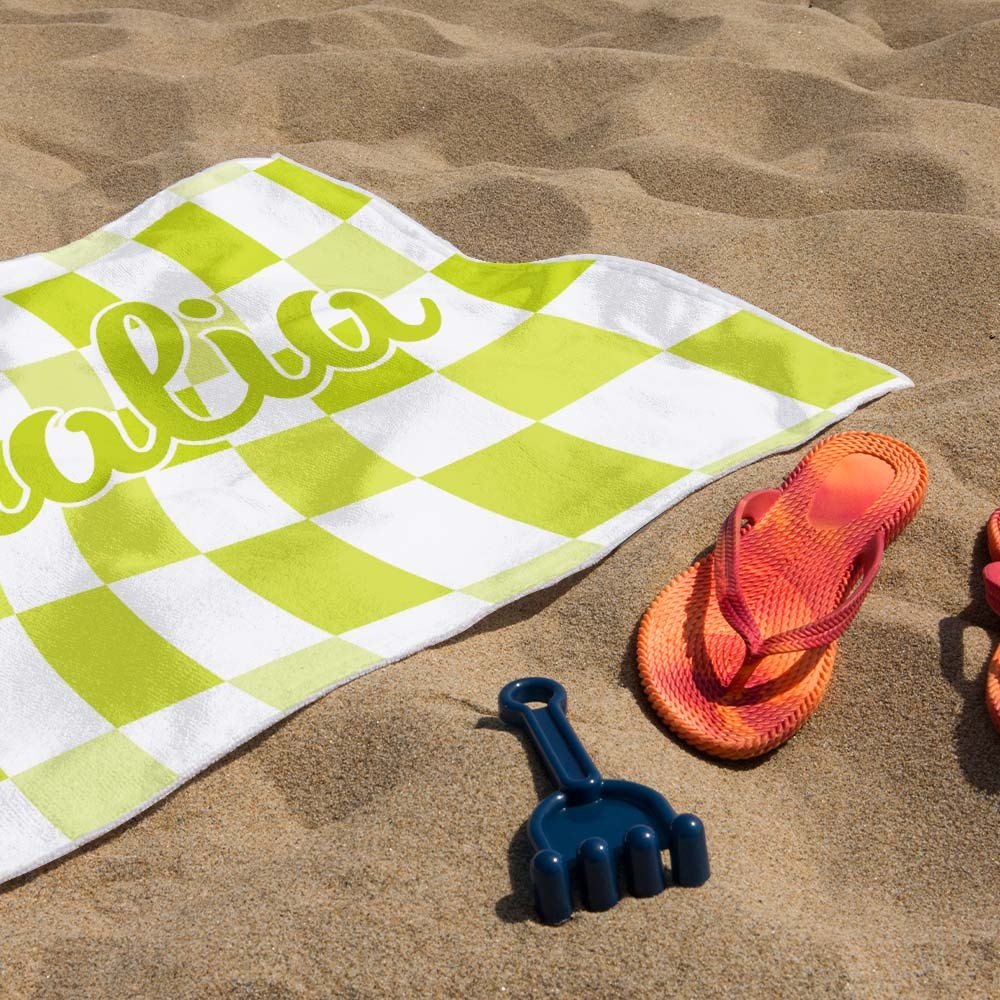 Custom Beach Towel Personalized Name Plaid Swimming Towel Summer Holiday Gift - auphotoblanket