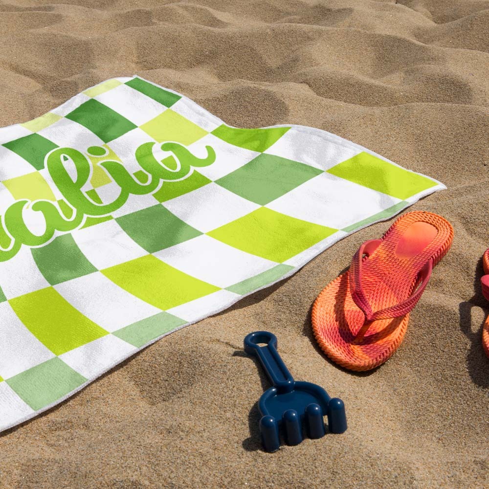 Custom Beach Towel Personalized Name Plaid Swimming Towel Summer Holiday Gift - auphotoblanket