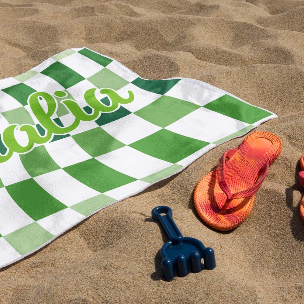 Custom Beach Towel Personalized Name Plaid Swimming Towel Summer Holiday Gift - auphotoblanket