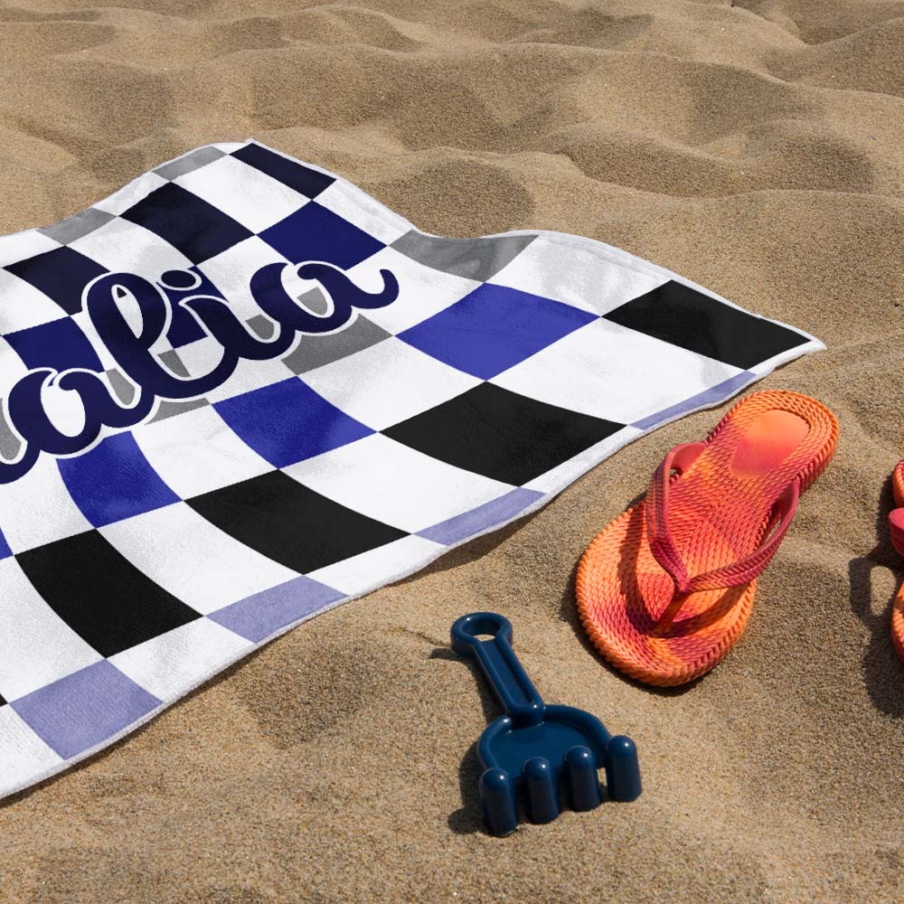 Custom Beach Towel Personalized Name Plaid Swimming Towel Summer Holiday Gift - auphotoblanket