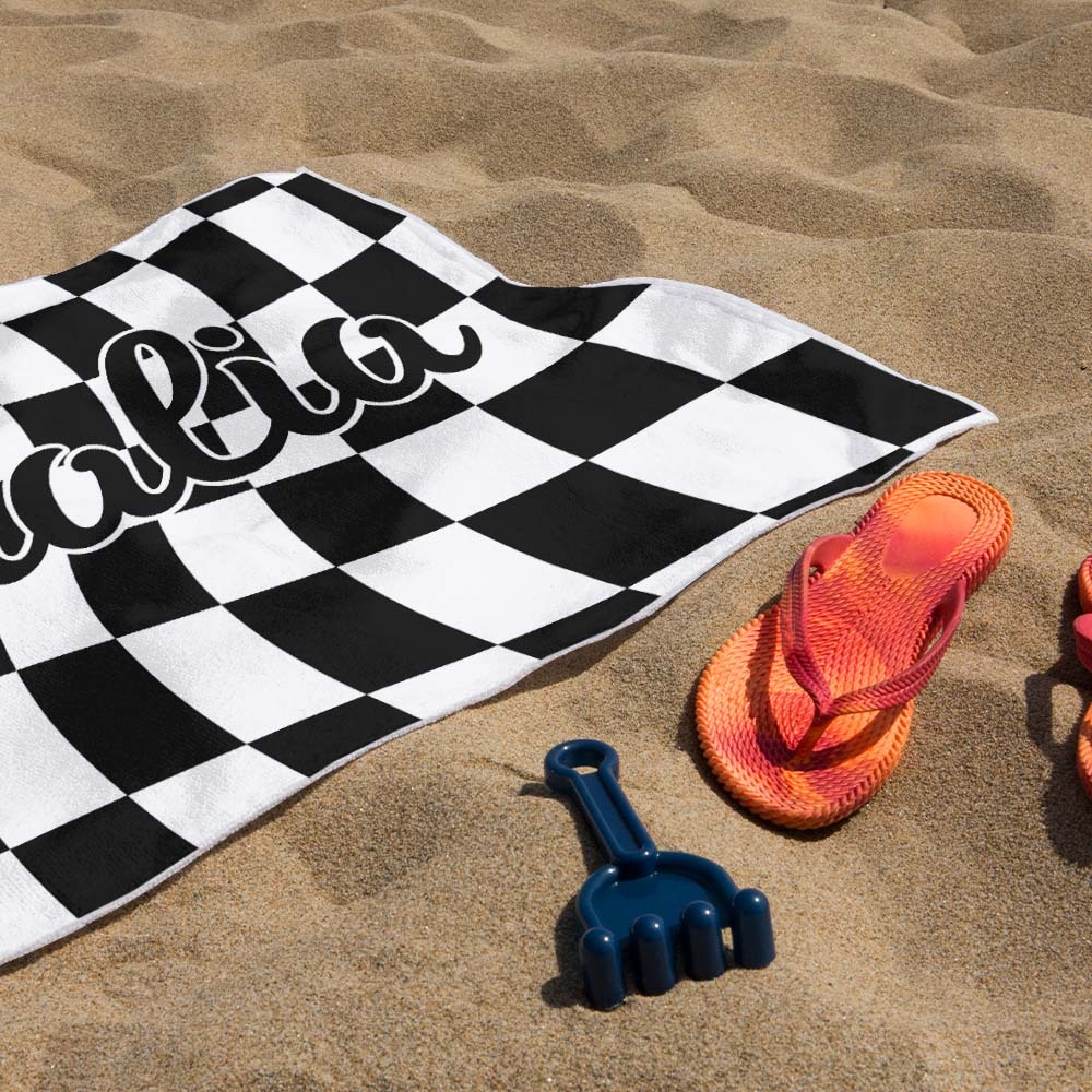 Custom Beach Towel Personalized Name Plaid Swimming Towel Summer Holiday Gift - auphotoblanket
