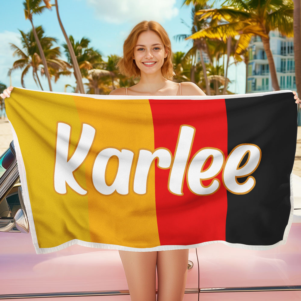Custom Colorful Beach Towel With Name Personalized Pool Towel Groovy Birthday Vacation Gift - auphotoblanket