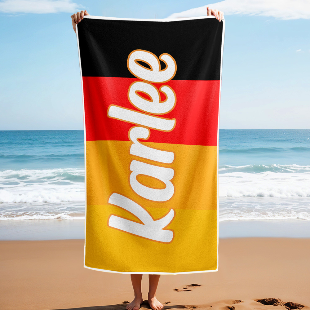 Custom Colorful Beach Towel With Name Personalized Pool Towel Groovy Birthday Vacation Gift - auphotoblanket