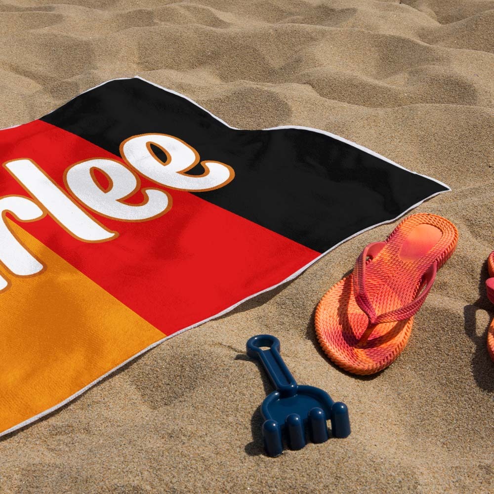 Custom Colorful Beach Towel With Name Personalized Pool Towel Groovy Birthday Vacation Gift - auphotoblanket