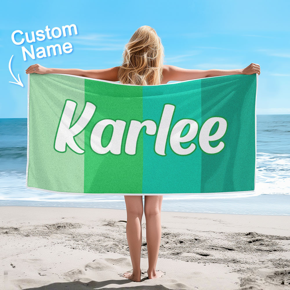 Custom Colorful Beach Towel With Name Personalized Pool Towel Groovy Birthday Vacation Gift - auphotoblanket
