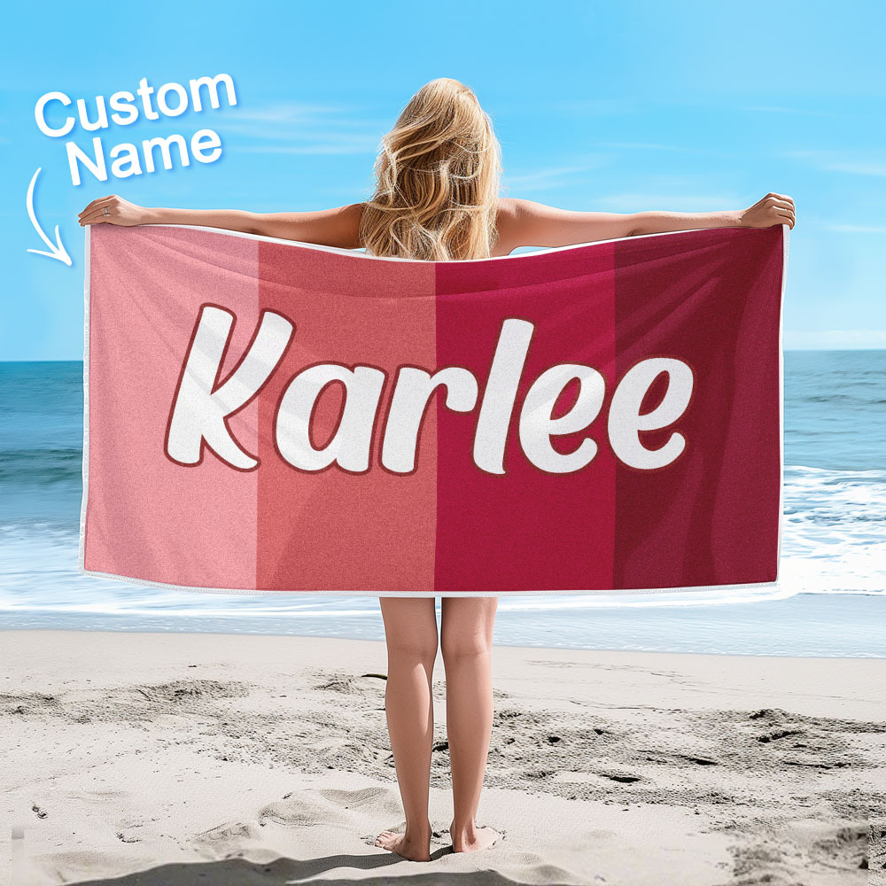 Custom Colorful Beach Towel With Name Personalized Pool Towel Groovy Birthday Vacation Gift - auphotoblanket