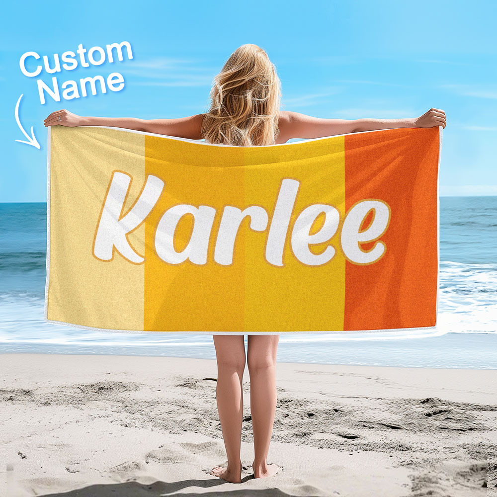 Custom Colorful Beach Towel With Name Personalized Pool Towel Groovy Birthday Vacation Gift - auphotoblanket