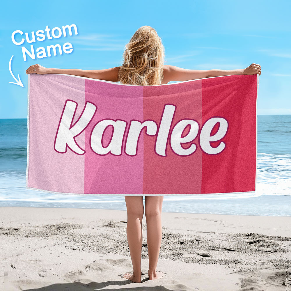 Custom Colorful Beach Towel With Name Personalized Pool Towel Groovy Birthday Vacation Gift - auphotoblanket
