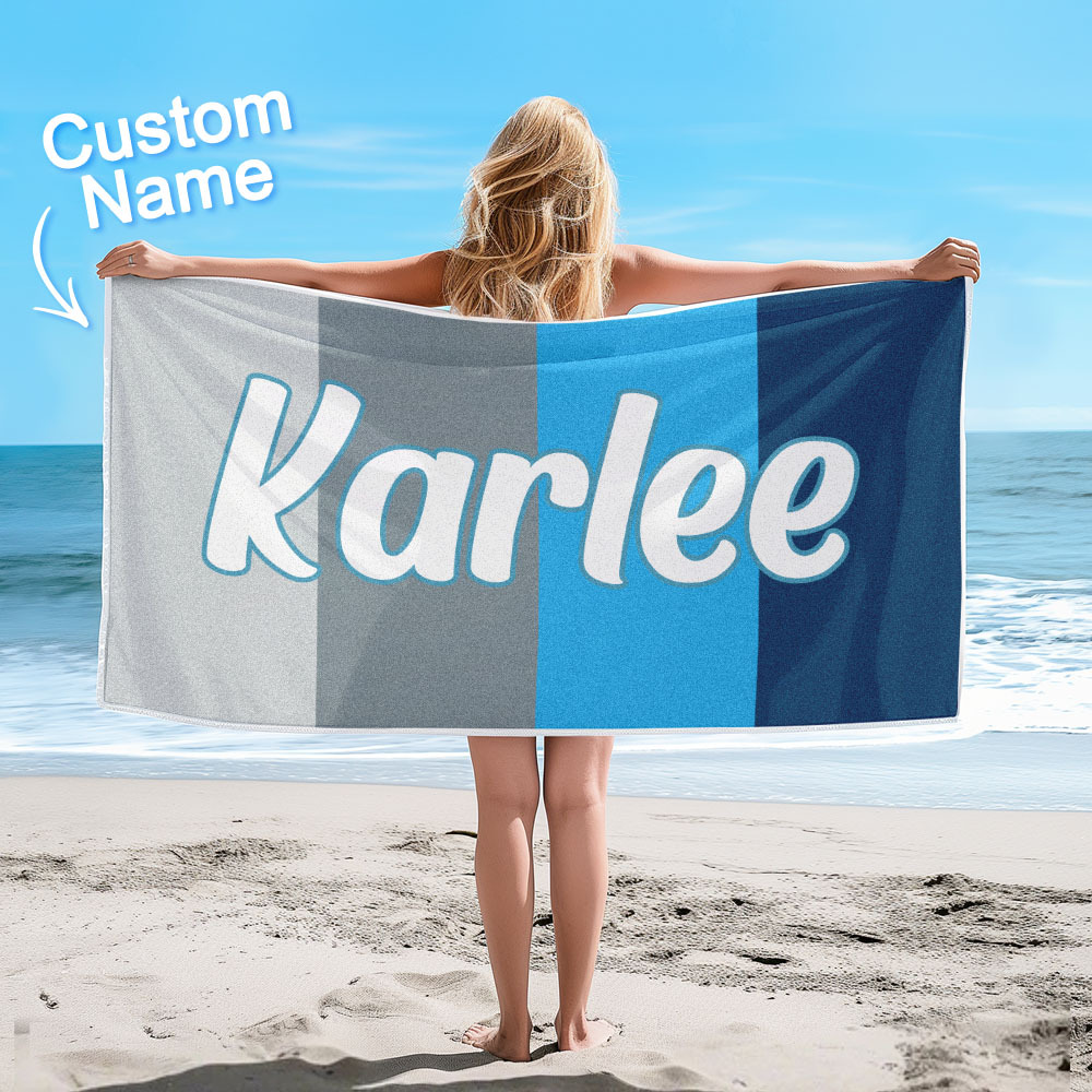 Custom Colorful Beach Towel With Name Personalized Pool Towel Groovy Birthday Vacation Gift - auphotoblanket