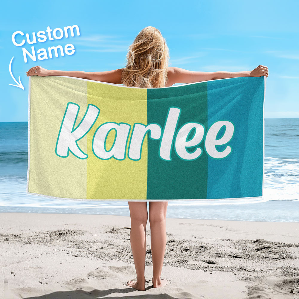 Custom Colorful Beach Towel With Name Personalized Pool Towel Groovy Birthday Vacation Gift - auphotoblanket