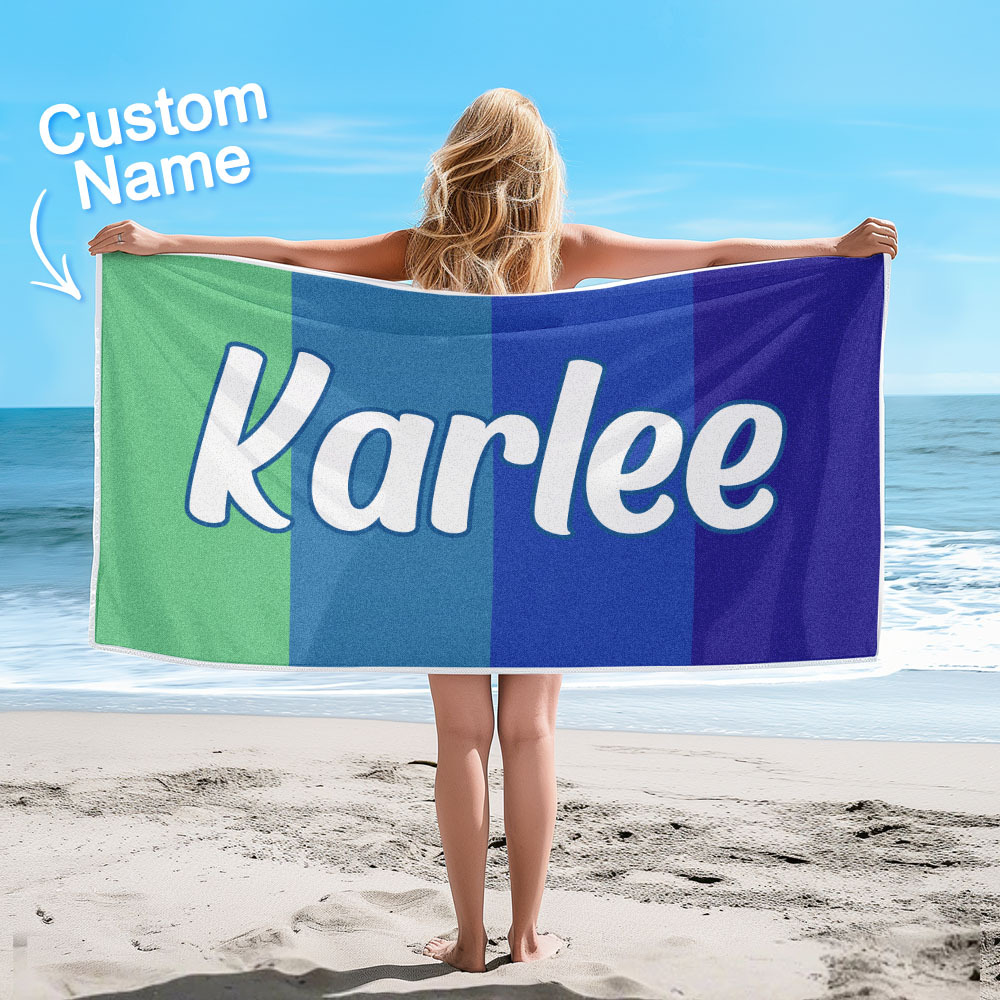 Custom Colorful Beach Towel With Name Personalized Pool Towel Groovy Birthday Vacation Gift - auphotoblanket