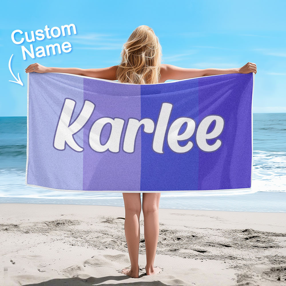 Custom Colorful Beach Towel With Name Personalized Pool Towel Groovy Birthday Vacation Gift - auphotoblanket