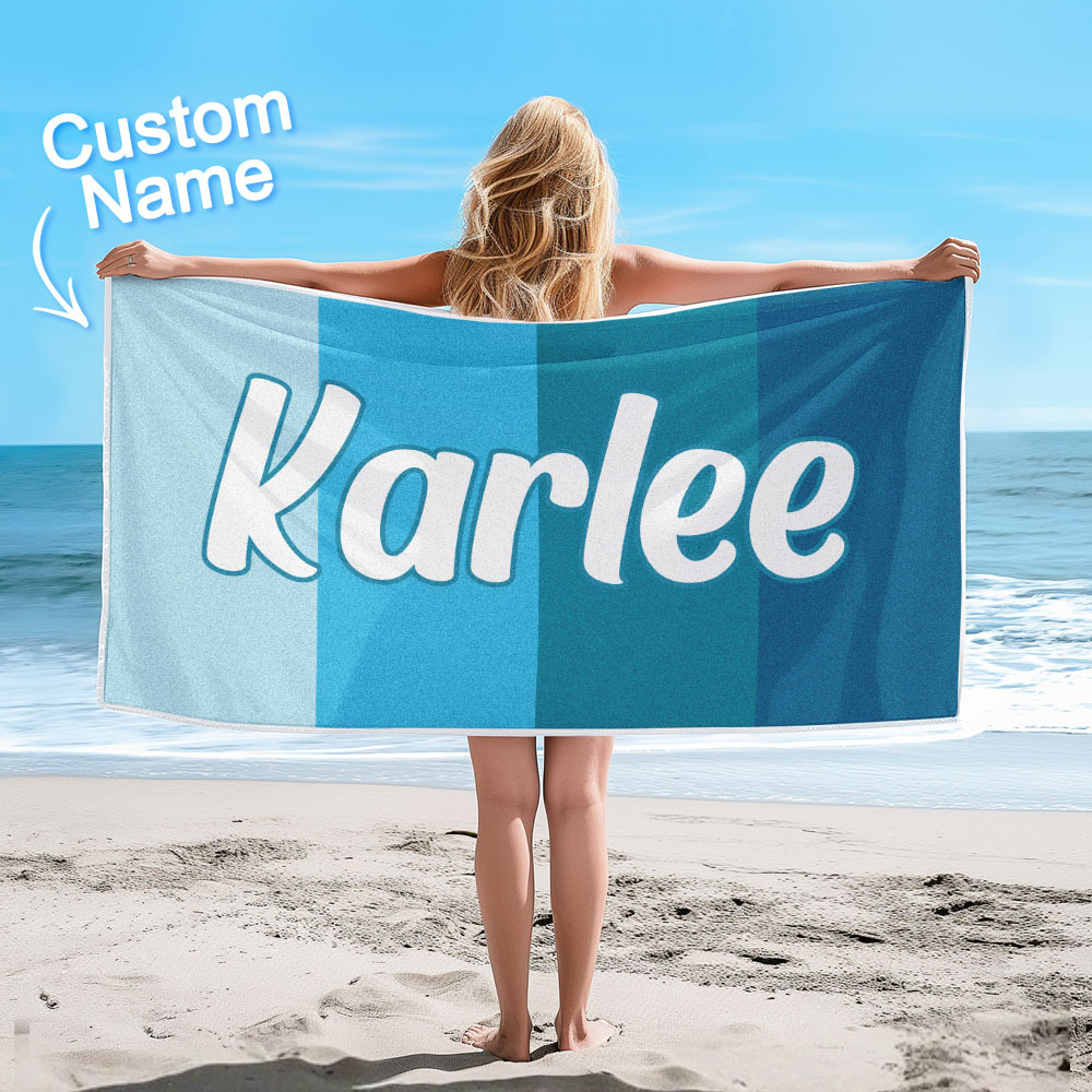 Custom Colorful Beach Towel With Name Personalized Pool Towel Groovy Birthday Vacation Gift - auphotoblanket