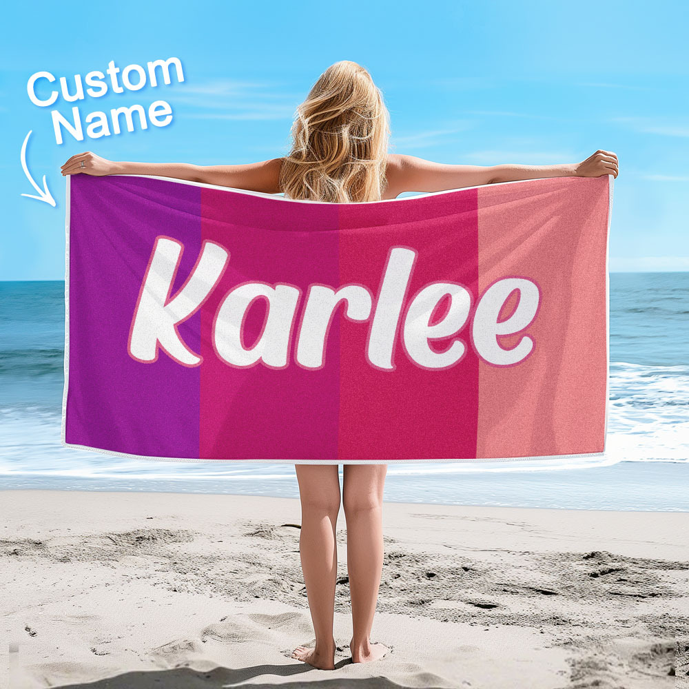 Custom Colorful Beach Towel With Name Personalized Pool Towel Groovy Birthday Vacation Gift - auphotoblanket