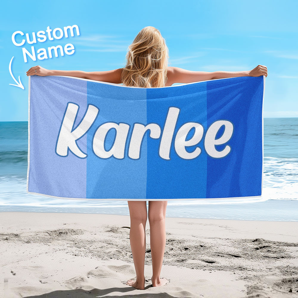 Custom Colorful Beach Towel With Name Personalized Pool Towel Groovy Birthday Vacation Gift - auphotoblanket
