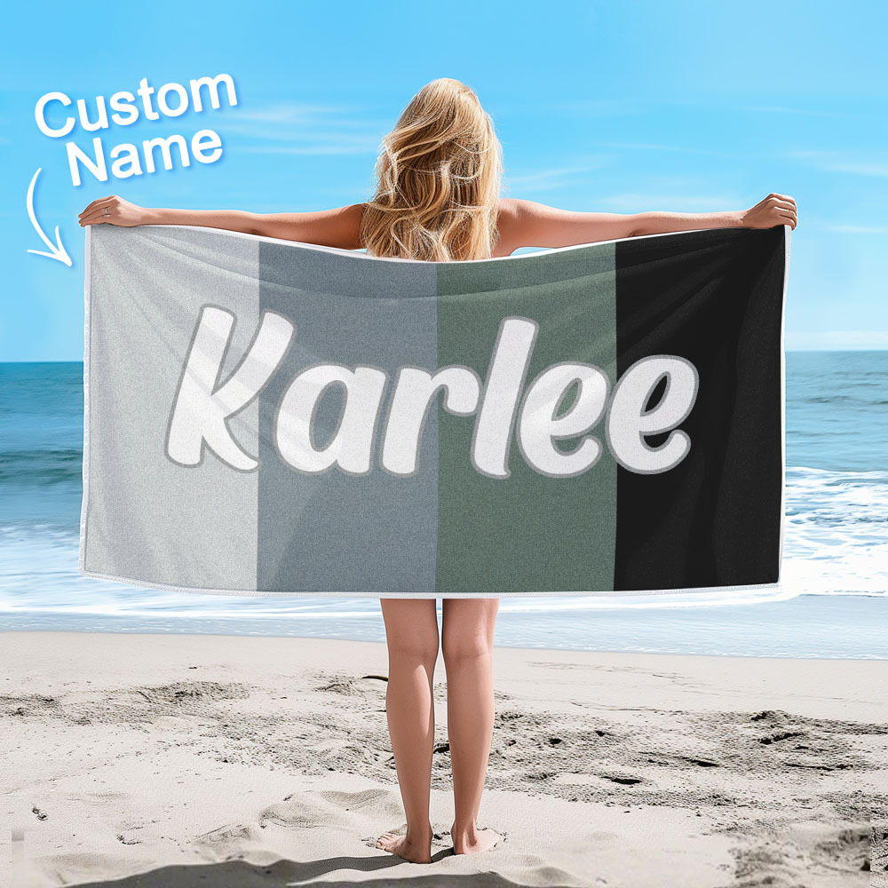 Custom Colorful Beach Towel With Name Personalized Pool Towel Groovy Birthday Vacation Gift - auphotoblanket