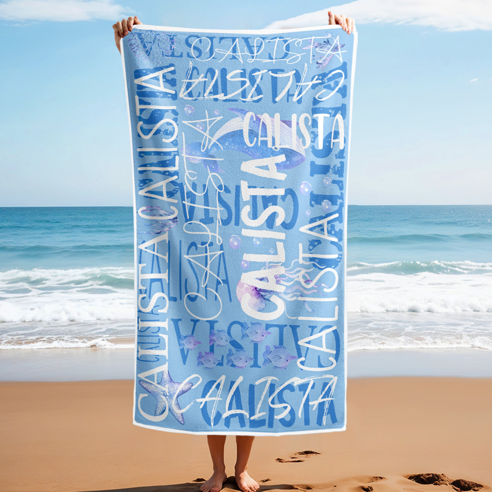 Personalized Whale Beach Towel with Name Custom Monogram Beach Towel - auphotoblanket