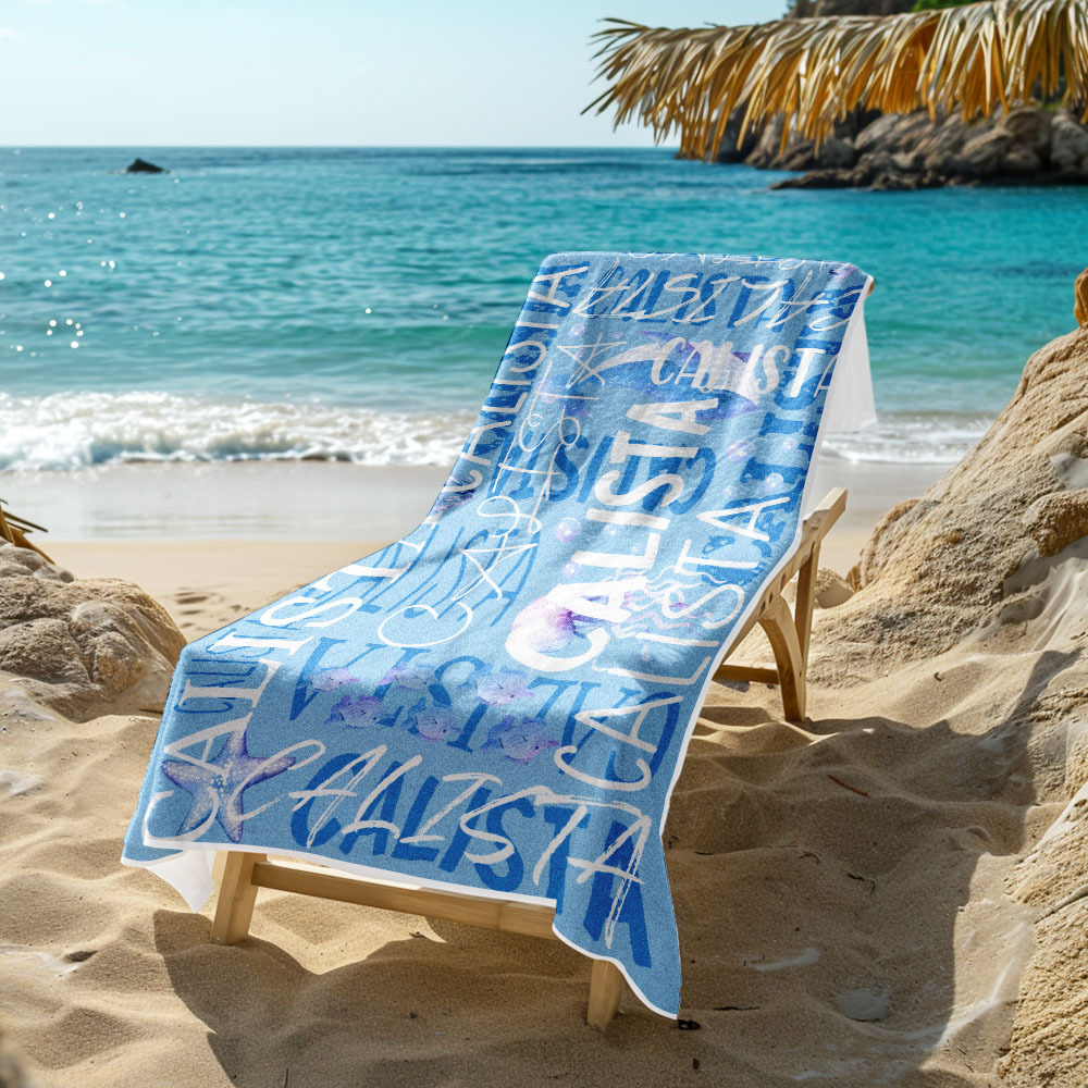 Personalized Whale Beach Towel with Name Custom Monogram Beach Towel - auphotoblanket