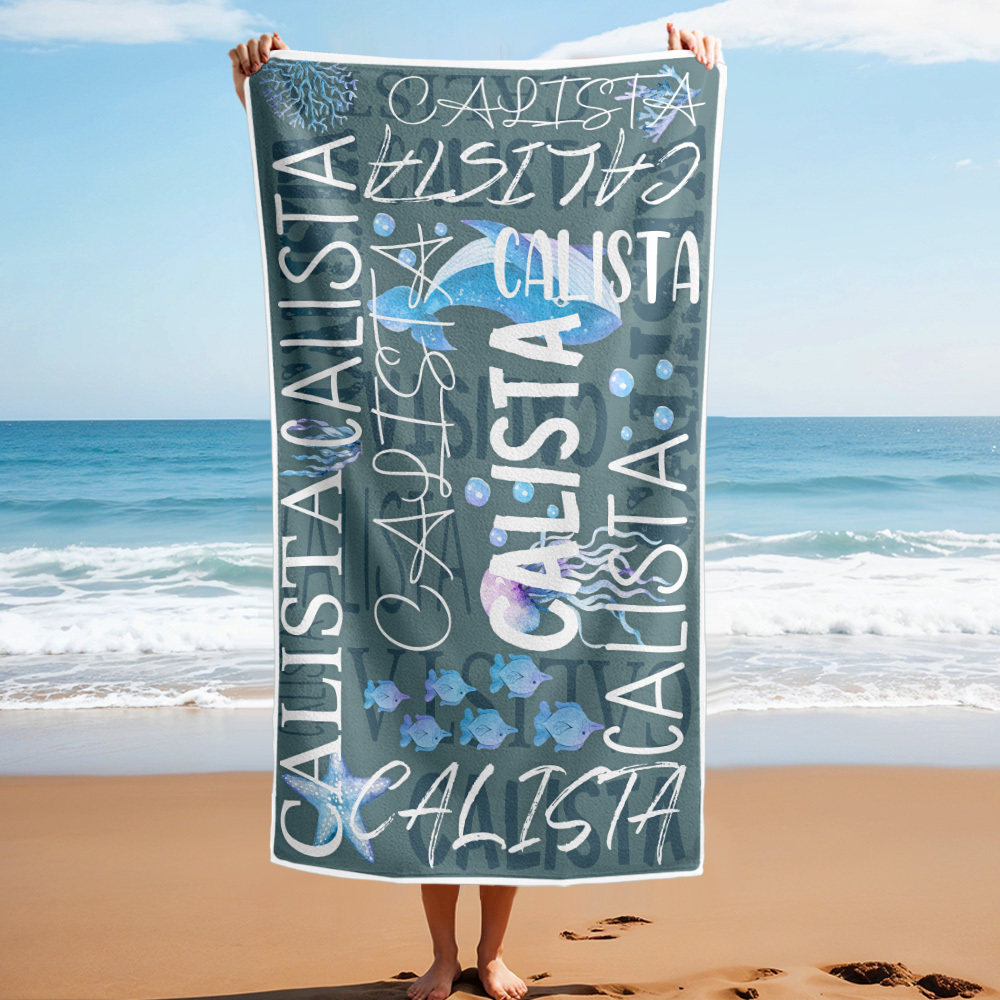 Personalized Whale Beach Towel with Name Custom Monogram Beach Towel - auphotoblanket