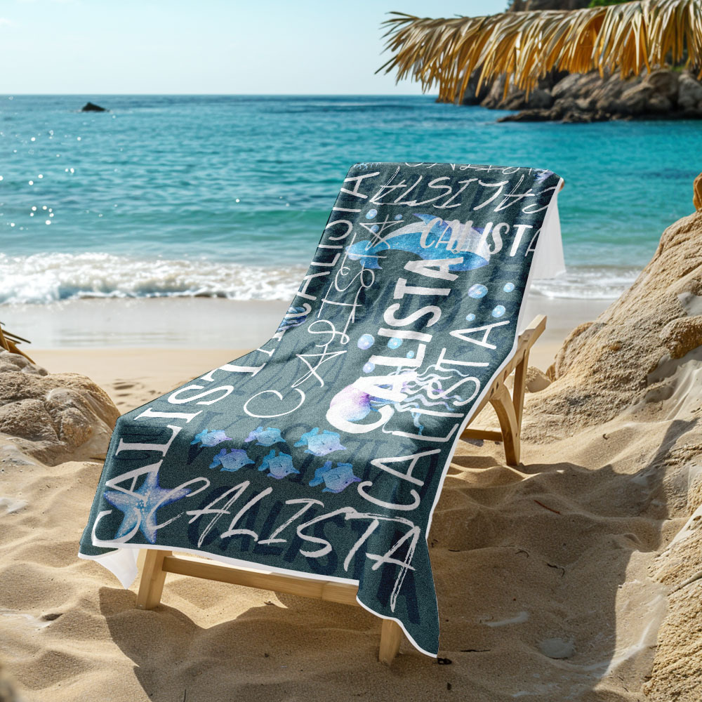 Personalized Whale Beach Towel with Name Custom Monogram Beach Towel - auphotoblanket