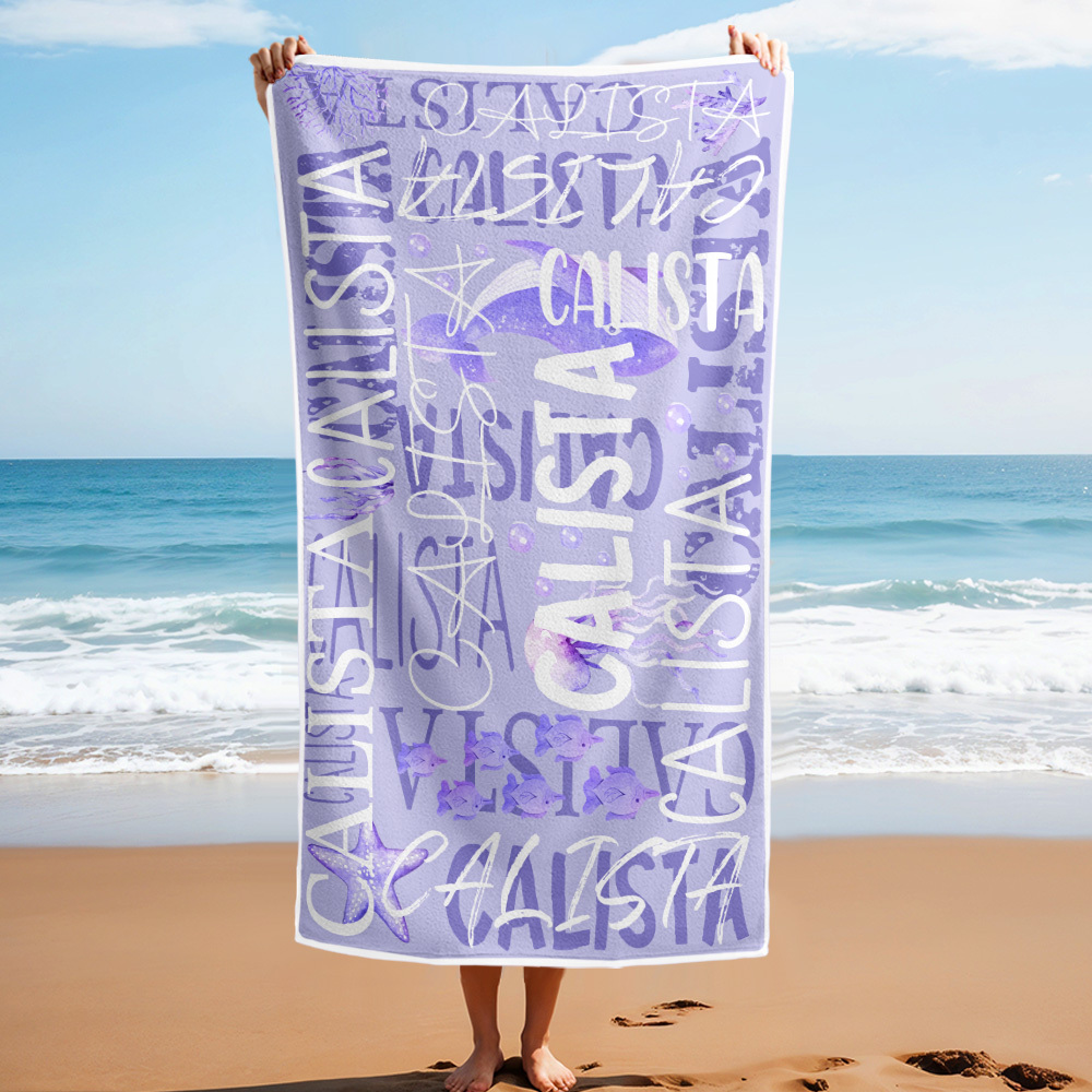 Personalized Whale Beach Towel with Name Custom Monogram Beach Towel - auphotoblanket